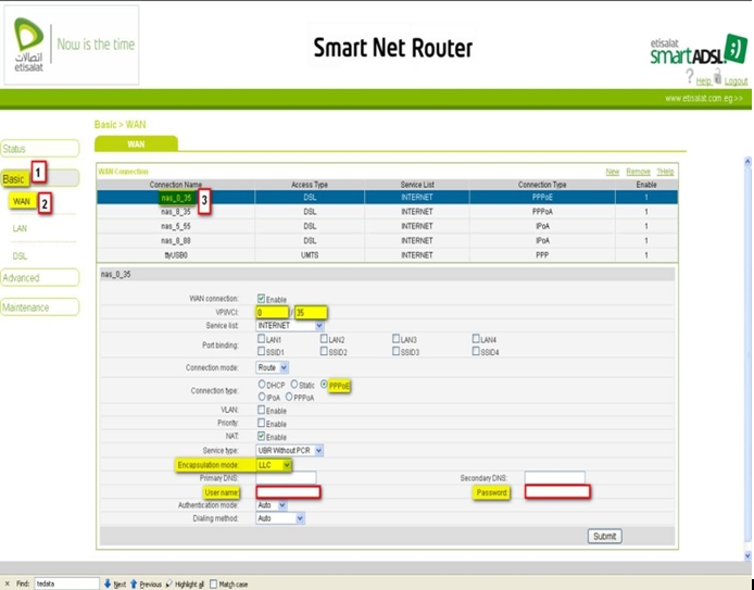 Etisalat Router Configuration