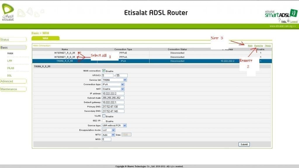 Etisalat Router Configuration