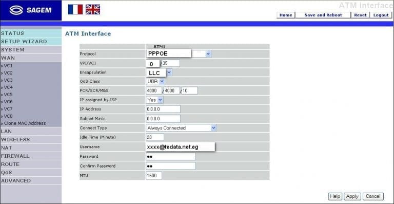 SAGEM Router Configuration - تذكرة نت
