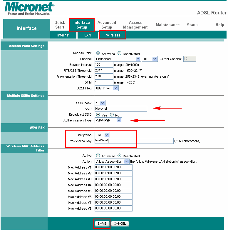 Micronet Router Configuration