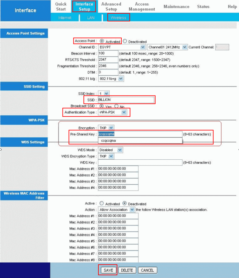 Billion Router Configuration