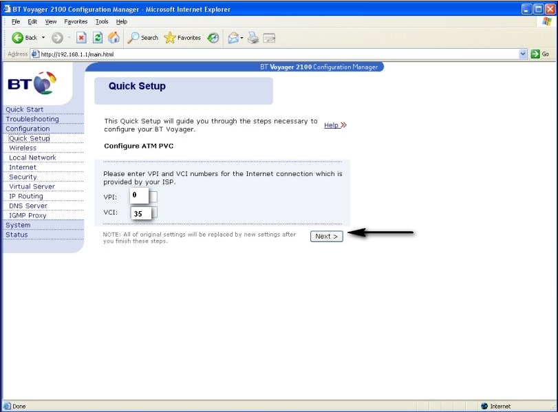 Bt Router Default Ip BT Voyager 2100 Router Configuration