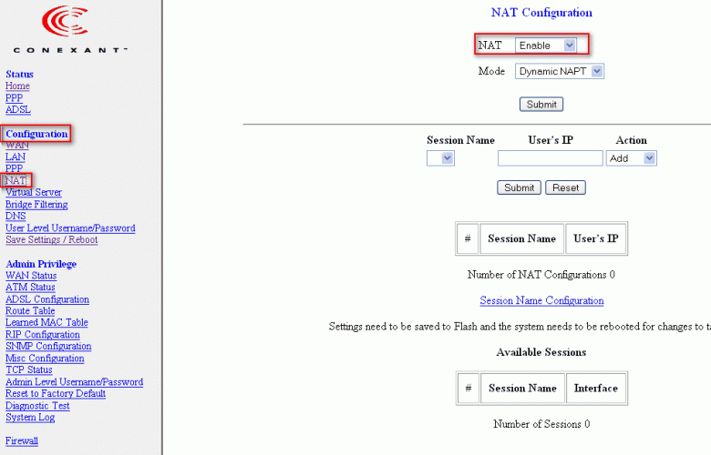 Router Configuration Ui Conexent Router Configuration (interface 1)