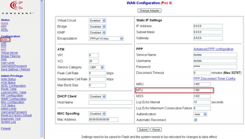 Conexent Router Configuration (interface 1)