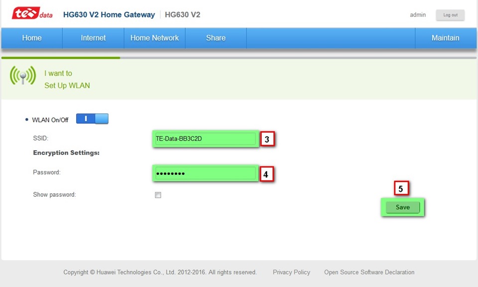 Саҳифаи конфигуратсияи HG630 V2 Wi-Fi роутер