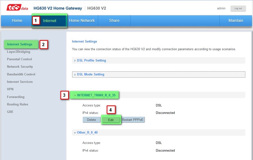 تعديل اعداد mtu لراوتر HG630 V2