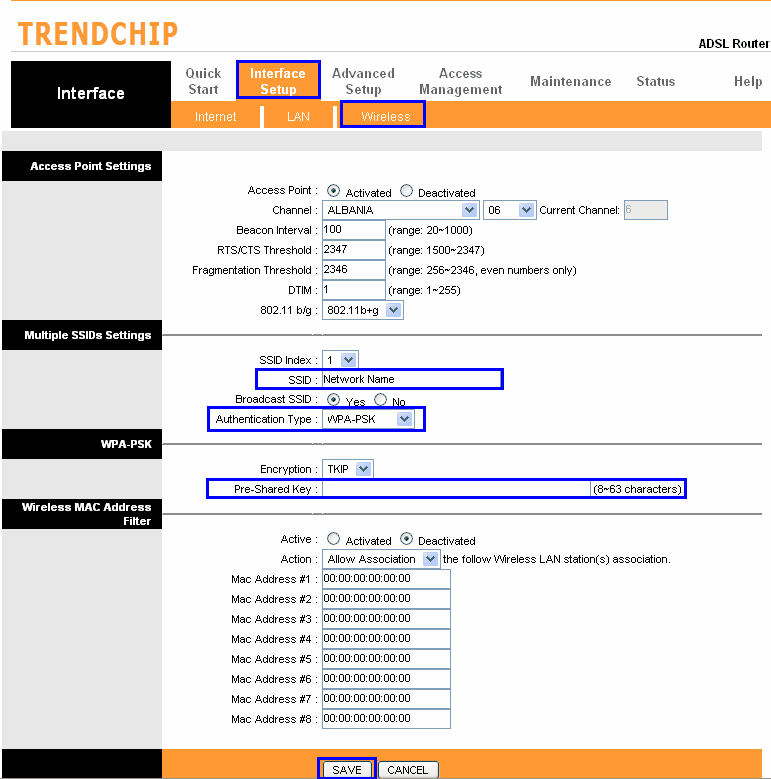 Trendchip Darke Justec Router Configuration