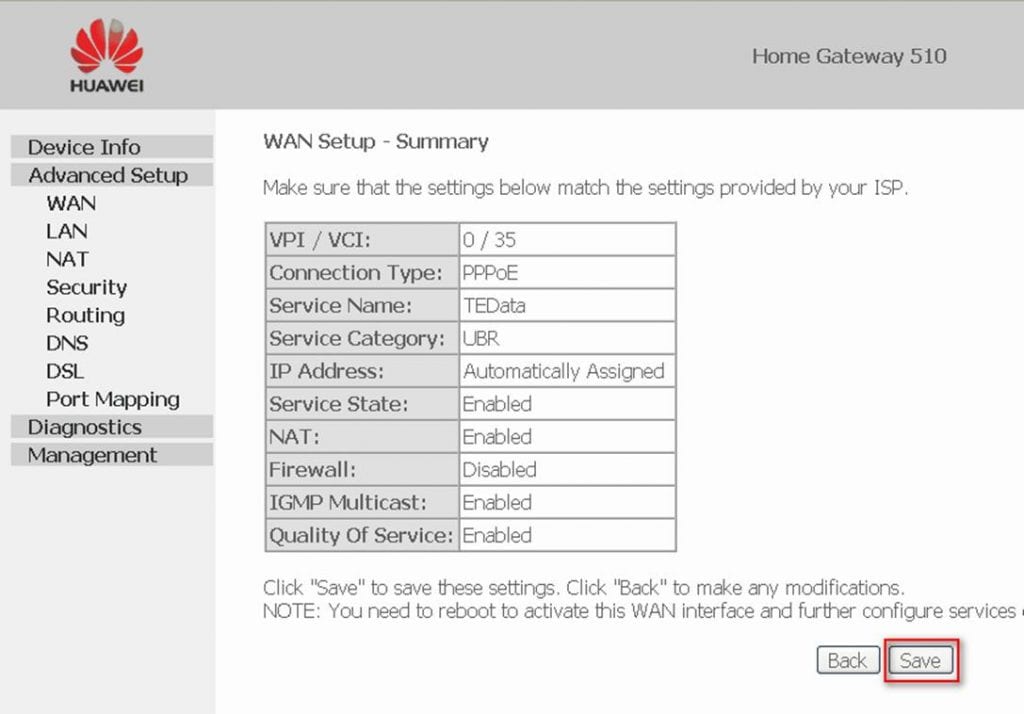Configuration du routeur Huawei Ticket Net