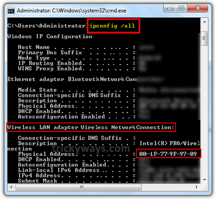 ipconfig / அனைத்தும்