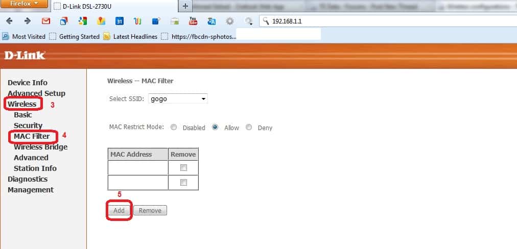 MAC filter for D-Link 2730U