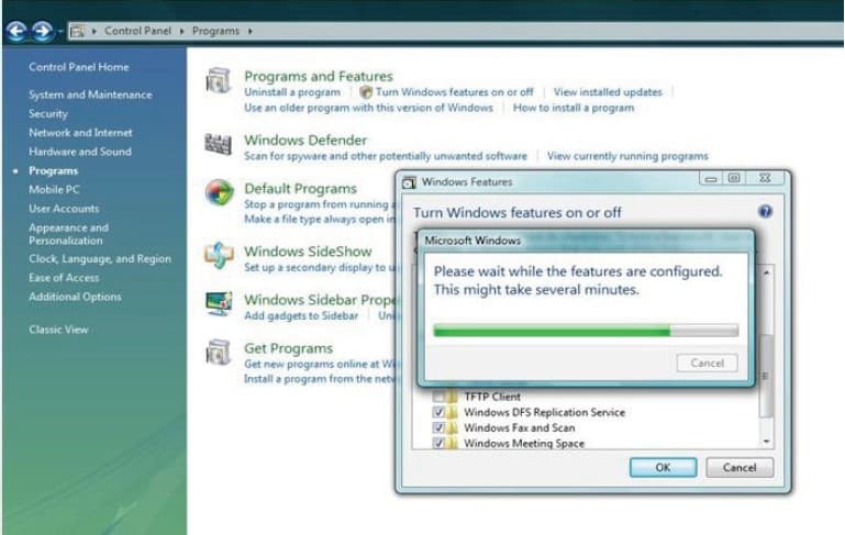 How to enable telnet on Windows VISTA