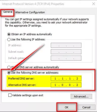 Anggo alamat DNS Server ieu di handap ieu