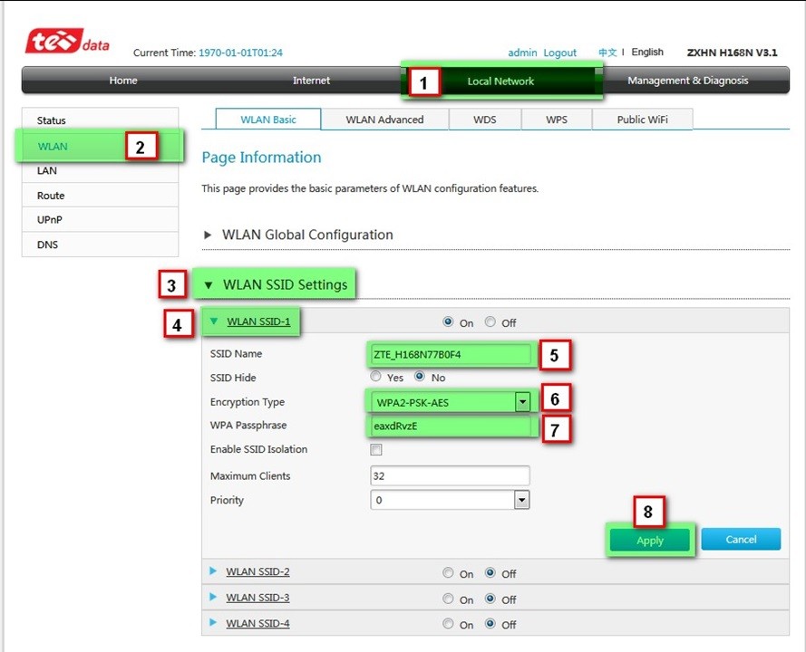 WLAN-Passwort ändern ZXHN H168N