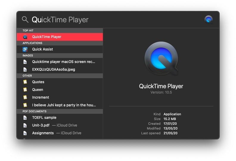 افتح QuickTime Media Player macOS