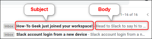 Obtenga una vista previa del asunto y el cuerpo del correo electrónico en la configuración predeterminada de Gmail.