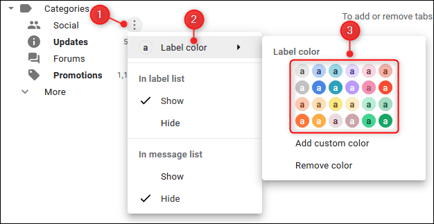 I-click o i-tap ang tatlong mga tuldok, i-click o i-tap ang Kulay ng Label, pagkatapos ay piliin ang kulay na gusto mo.