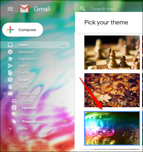 Suriin ang maliwanag na may kulay na tema sa Gmail.