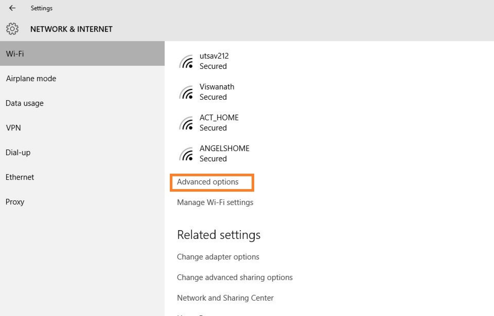 Network internet settings
