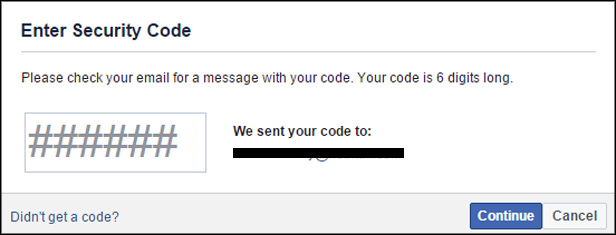 طلب رمز أمان Facebook