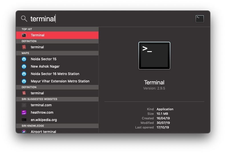 افتح Terminal في Mac من Spotlight