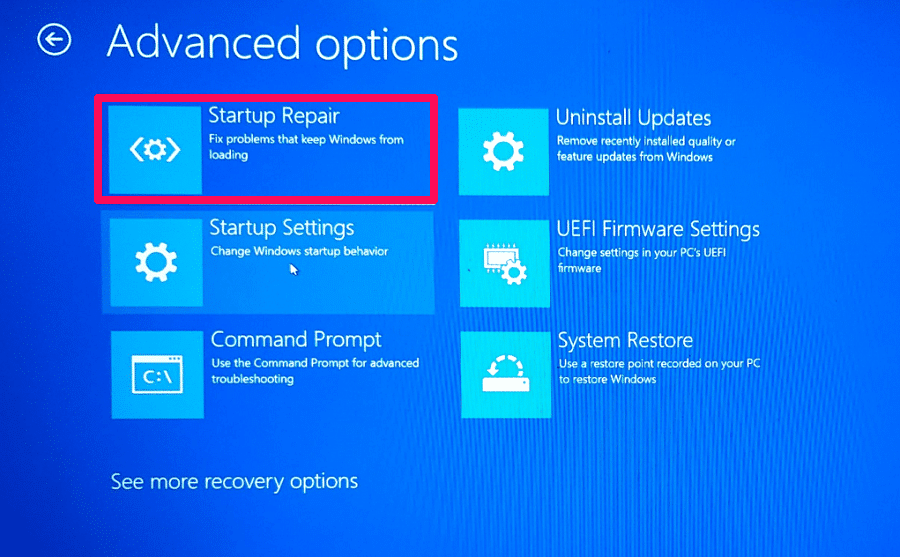 إصلاح بدء التشغيل لإصلاح Windows 10