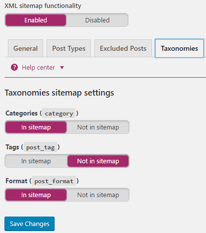 التصنيفات في وظائف ملف sitemap XML