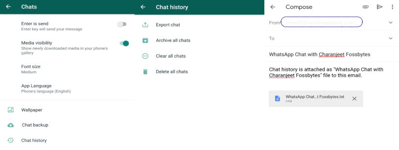 Whatsapp چيٽ اي ميل ذريعي