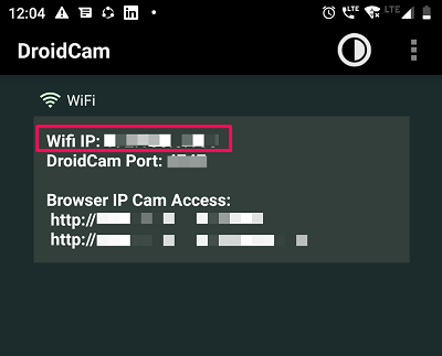 معرف WiFi على تطبيق Droidcam