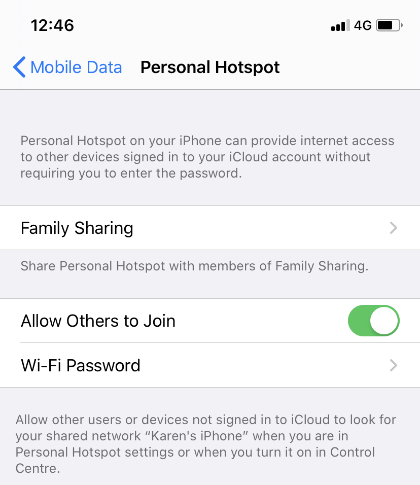 Gawe iOS 13 Hotspot