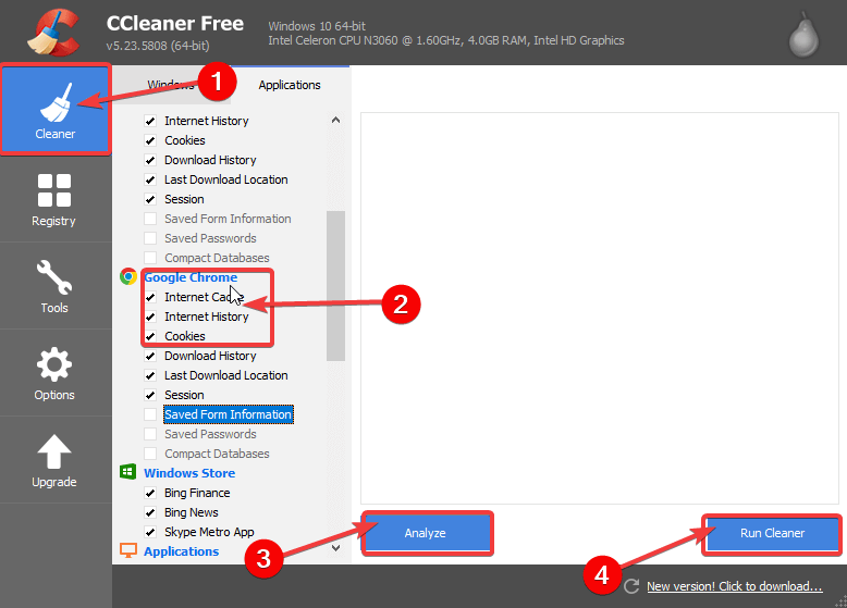 ccleaner جوجل كروم لا يتم تحميل الصفحات بشكل صحيح