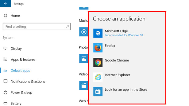 Suia le browser default ile Windows 10