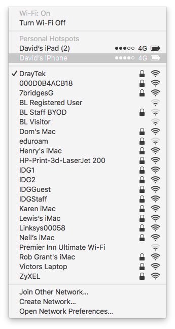 Hoe om van iPhone 'n Wi-Fi-hotspot te maak: macOS-menubalk