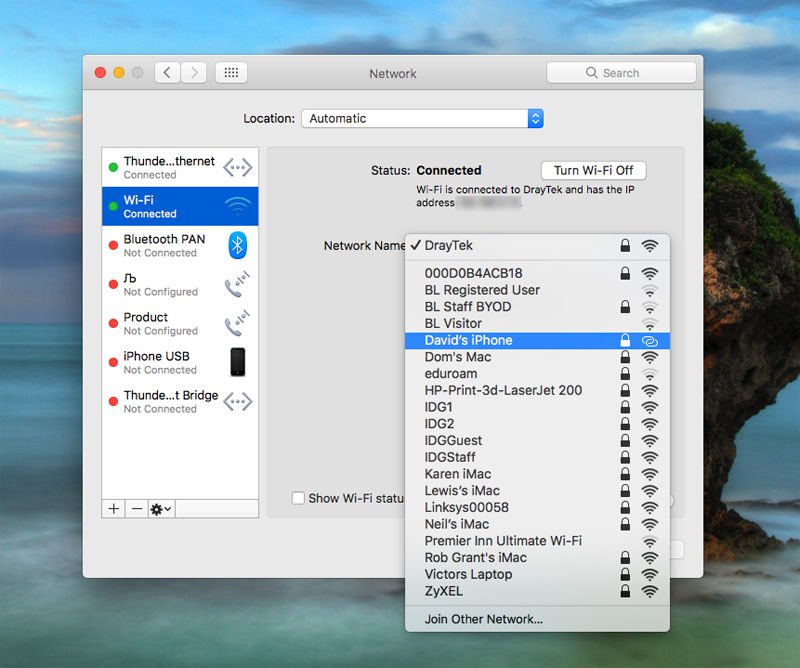 Comment transformer l'iPhone en point d'accès Wi-Fi : Préférences macOS