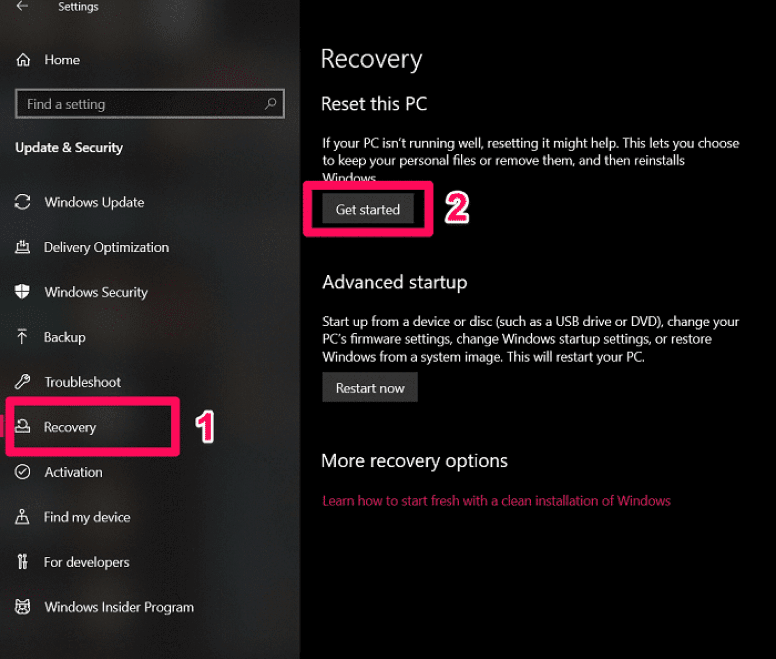 Reset setup. How reset the Windows 10.