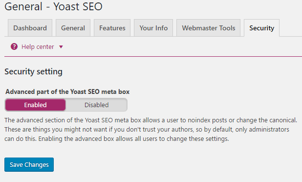 إعداد الأمان في yoast seo