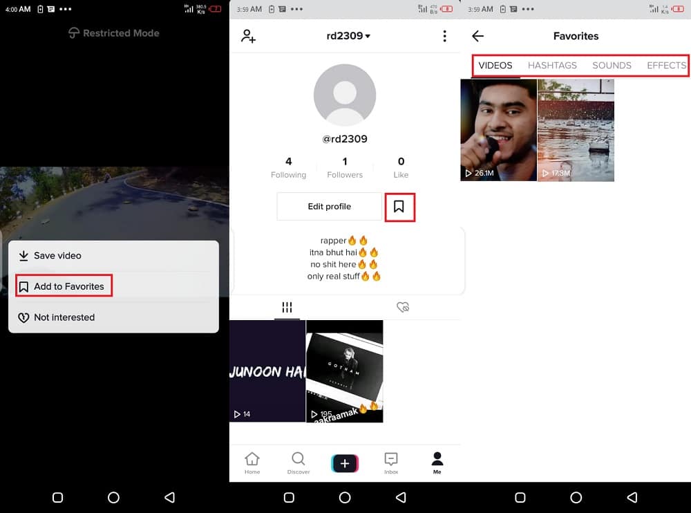 إضافة tiktok إلى ميزة المفضلة