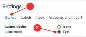 I-click o i-tap ang Pangkalahatan, pagkatapos ay piliin ang pagpipilian sa Teksto sa seksyon ng Mga Label ng Button.