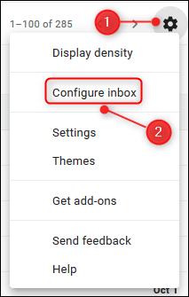 Cliccate o toccate u Cog Settings, dopu selezziunate Configurà Inbox.