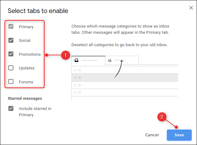 I-click o i-tap ang checkbox sa tabi ng mga tab na nais mong makita, pagkatapos ay i-click o i-tap ang I-save.