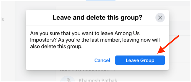 انقر فوق مغادرة المجموعة لحذف مجموعة Facebook