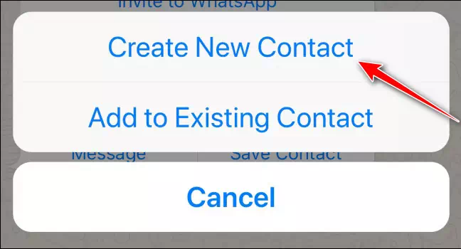 انقر فوق إنشاء جهة اتصال جديدة في WhatsApp على iPhone