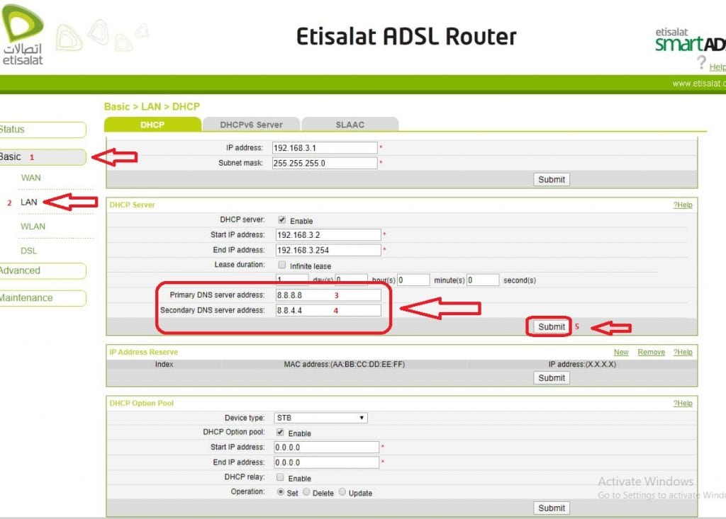 Etisalat hg531 v1 router beállításai