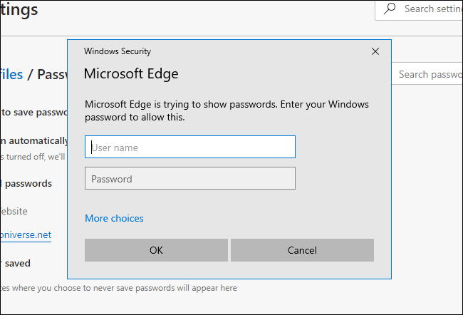 يطلب Microsoft Edge كلمة مرور النظام على Windows