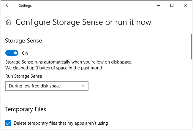 التحكم في وقت تشغيل Storage Sense على Windows 10