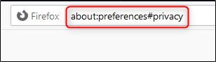 "mu dheidhinn: roghainnean # prìobhaideachd" ann am bàr seòlaidh Firefox.