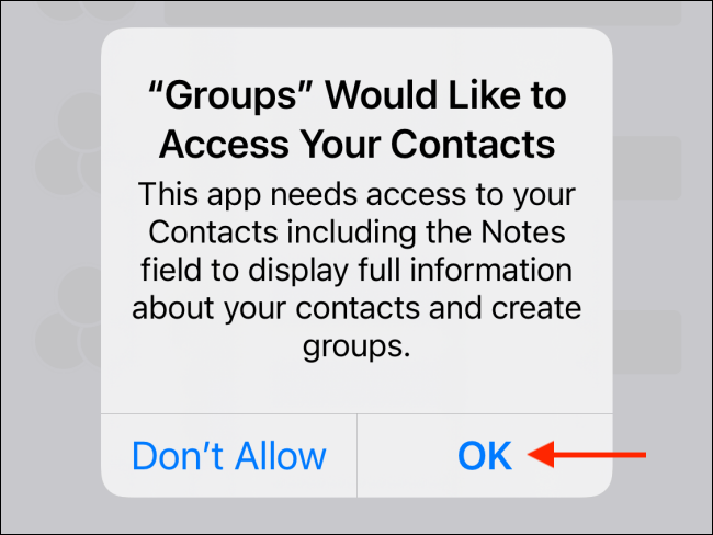 Натиснете OK от изскачащия прозорец, за да предоставите разрешението за контакти