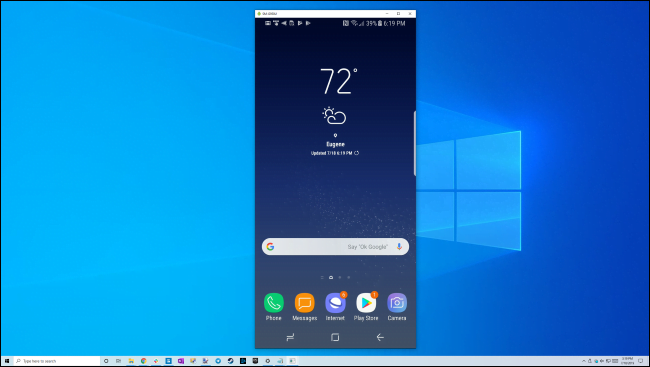 عكس شاشة هاتف Samsung Galaxy على سطح مكتب يعمل بنظام Windows 10 عبر USB