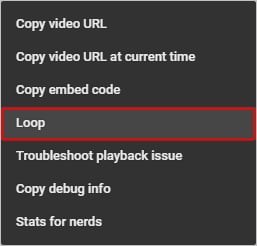 خيار تكرار الفيديو على موقع يوتيوب.