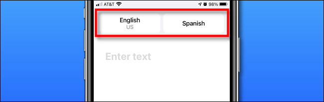 أزرار اختيار اللغة في Apple Translate على iPhone.