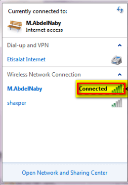 تم الاتصال بنجاح علي شبكة الواي فاي في ويندوز 7